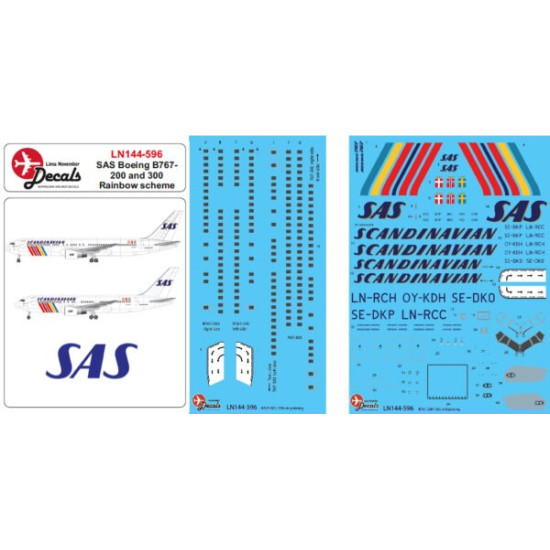 Lima November Decals 144-596 1/144 Sas Boeing B767-200/300 In Rainbow Cs