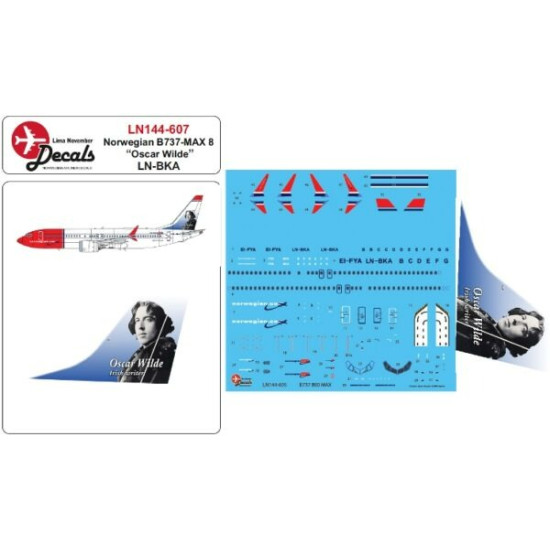 Lima November Decals 144-607 1/144 Norwegian B737-max 8 Ln-bka Oscar Wilde