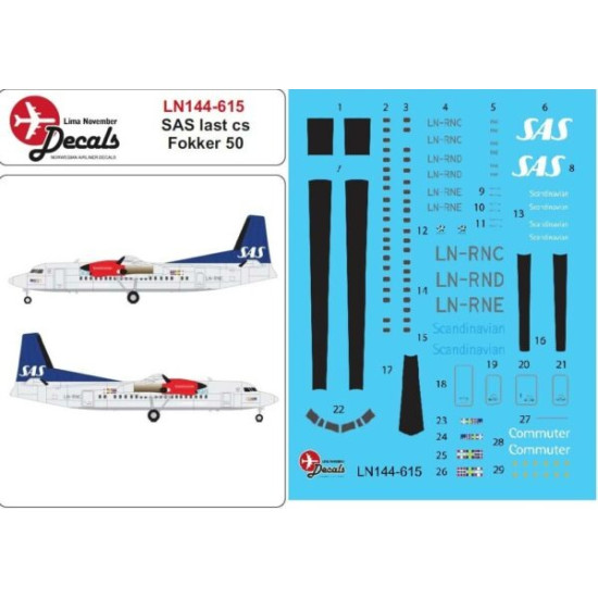 Lima November Decals 144-615 1/144 Sas New Cs Fokker 50