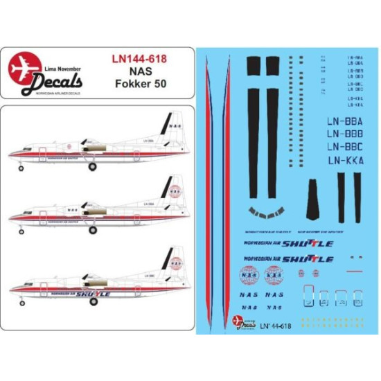 Lima November Decals 144-618 1/144 Norwegain Air Shuttle Fokker 50