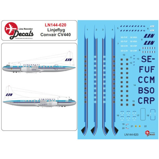 Lima November Decals 144-620 1/144 Linjeflyg Convair Cv440