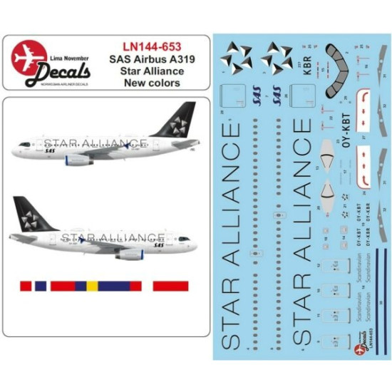 Lima November Decals 144-653 1/144 Sas Airbus A319 New Star Alliance Scheme