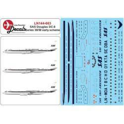 Lima November Decals 144-663 1/144 Sas Dc-8-30/50 First Scheme