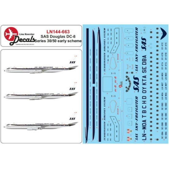 Lima November Decals 144-663 1/144 Sas Dc-8-30/50 First Scheme