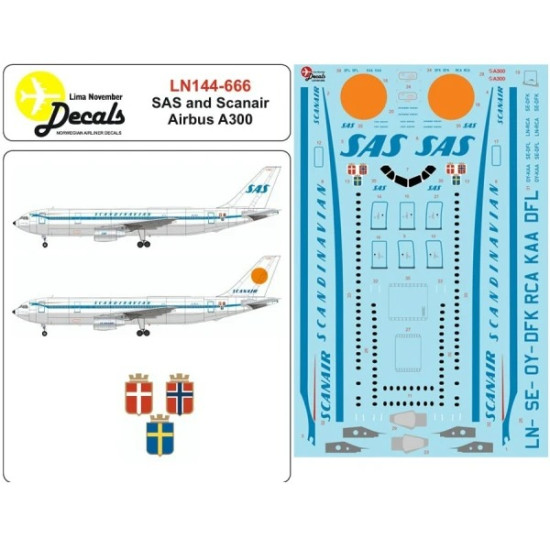 Lima November Decals 144-666 1/144 Sas/Scanair A300 First Scheme