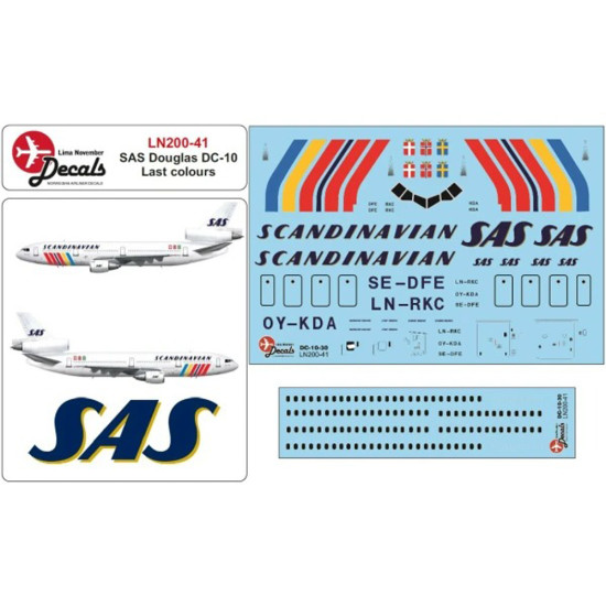 Lima November Decals 200-41 1/200 Sas Douglas Dc-10 In Rainbow Colours