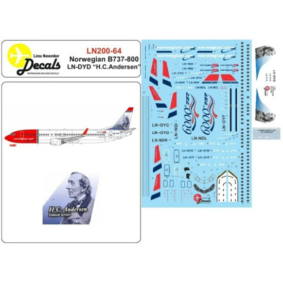 Lima November Decals 200-64 1/200 Norwegian B737-800 Ln-dyd H.c.andersen