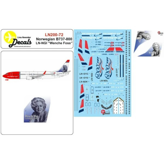 Lima November Decals 200-72 1/200 Norwegian B737-800 Ln-ngi Wenche Foss
