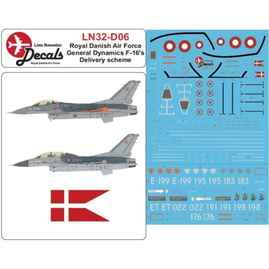 Lima November Decals 32-d06 1/32 Rdaf F-16 In Early Colors 1980-2002