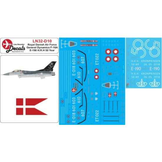 Lima November Decals 32-d10 1/32 Royal Danish Air Force F-16a H.k.h.50 Years