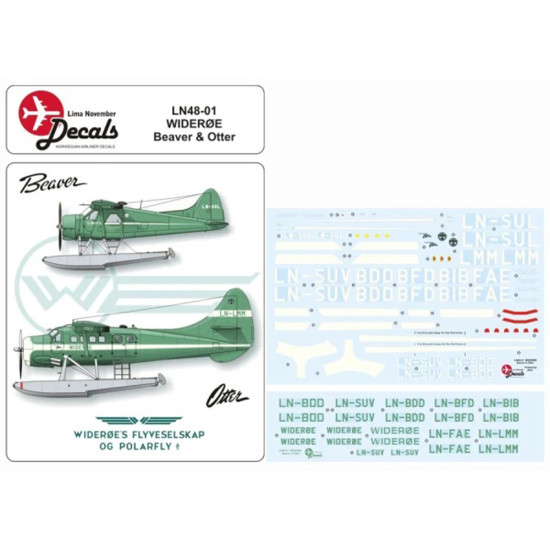 Lima November Decals 48-01 1/48 Wideroes Dhc-2 And Dhc-3, Includes Masks