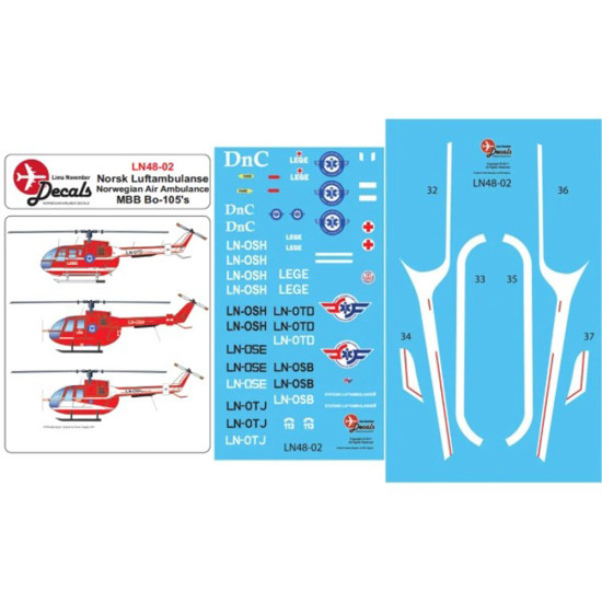 Lima November Decals 48-02 1/48 Norwegian Air Ambulanse Mbb Bo-105s