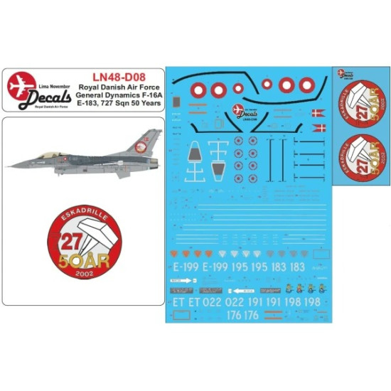 Lima November Decals 48-d08 1/48 Royal Danish Air Force F-16 727 Sqn 50 Years