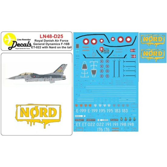 Lima November Decals 48-d25 1/48 Rdaf F-16b With Nord On Tail