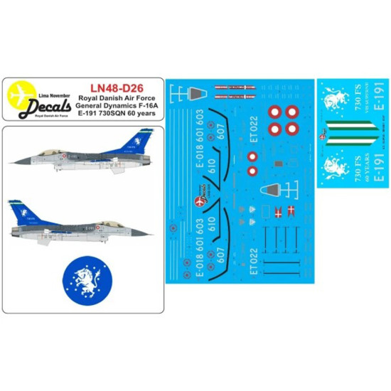 Lima November Decals 48-d26 1/48 Rdaf F-16a E-191 730sqn 60 Years