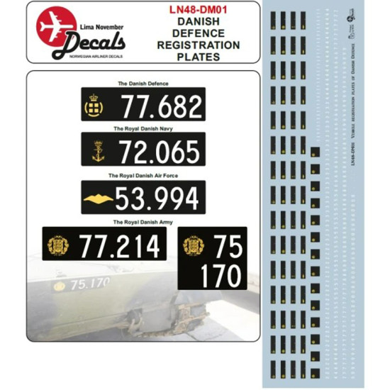 Lima November Decals 48-dm01 1/48 Danish Military Numberplates