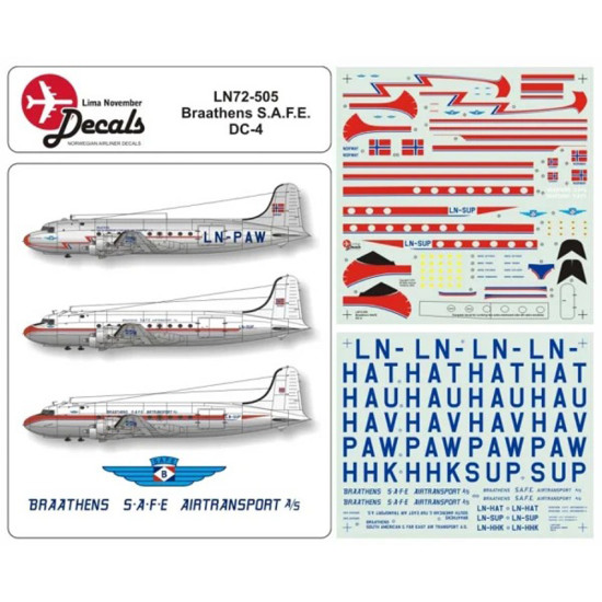 Lima November Decals 72-505 1/72 Dc-4 Braathens S.a.f.e.