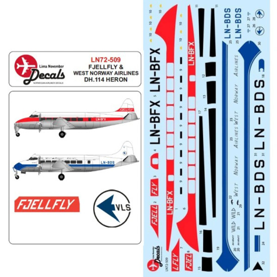 Lima November Decals 72-509 1/72 D.h.114 Heron Fjellfly And West Air Norway