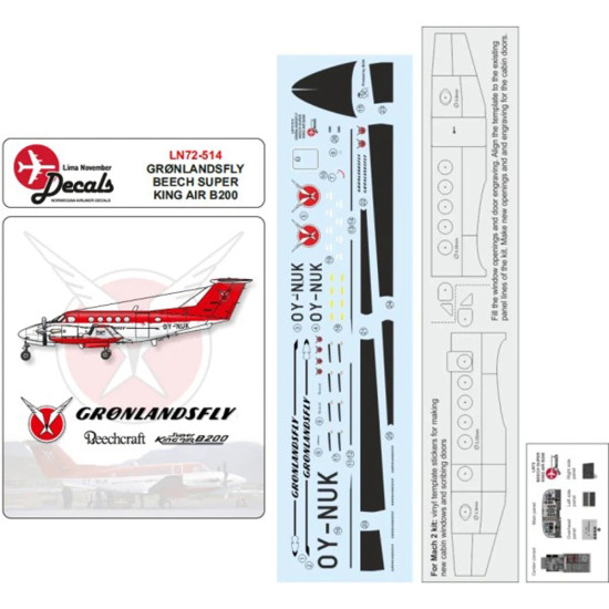 Lima November Decals 72-514 1/72 Greenlandair Beech 200, Old Cs. Includes Masks