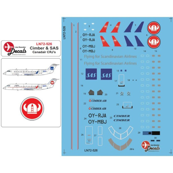 Lima November Decals 72-526 1/72 Cimber Including Flying For Sas Canadair Crj200