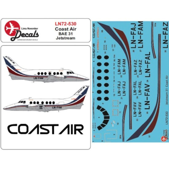 Lima November Decals 72-530 1/72 Coast Air Bae 31 Jetstream Includes Window Masks
