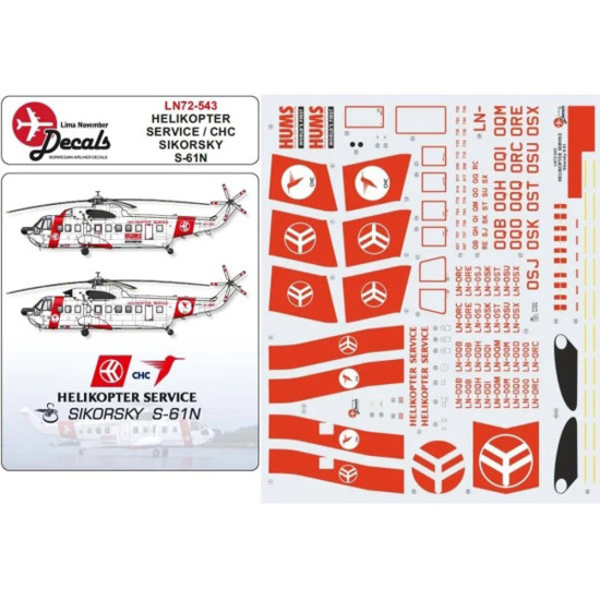 Lima November Decals 72-543 1/72 Helikopter Service Sikorsky S-61n Later Cs Including Masks