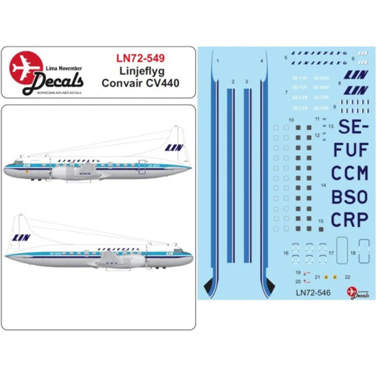 Lima November Decals 72-549 1/72 Linjeflyg Convair Cv440