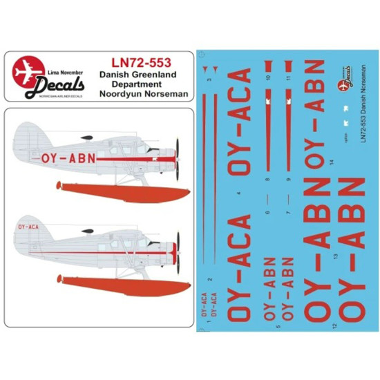 Lima November Decals 72-553 1/72 Danish Noorduyn Norseman. Includes Masks