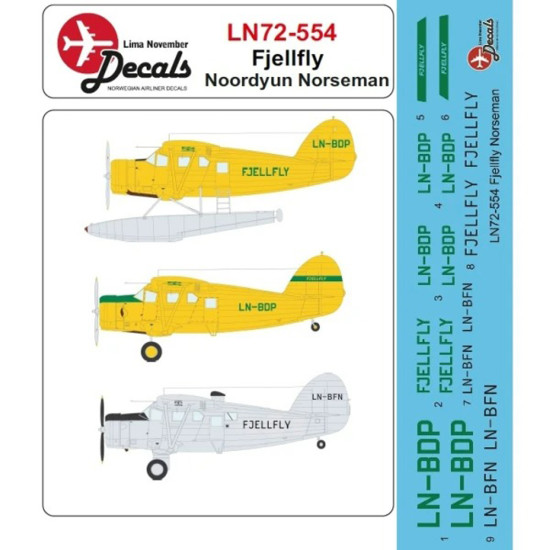 Lima November Decals 72-554 1/72 Fjellfly Noorduyn Norseman. Includes Masks