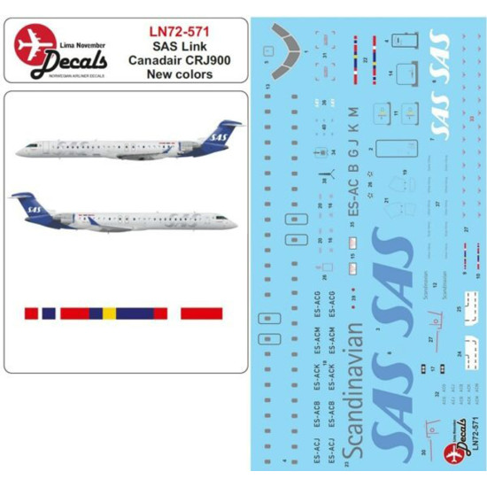 Lima November Decals 72-571 1/72 Sas Crj-900 In The New Scheme