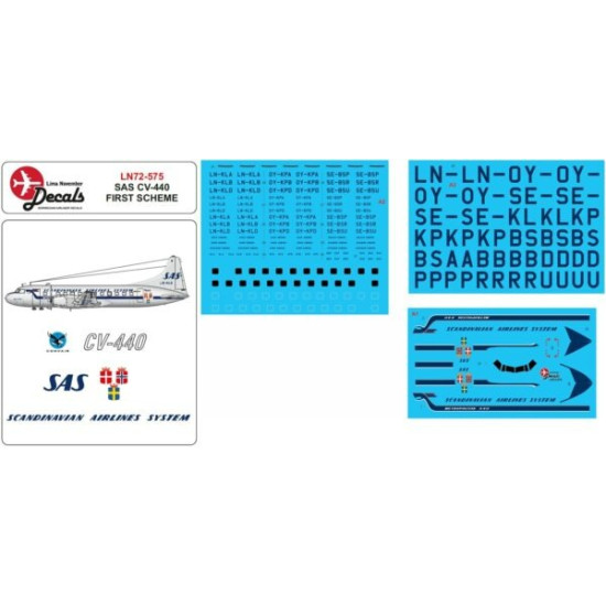Lima November Decals 72-575 1/72 Sas Convair Cv440 First Scheme, With Masks