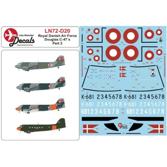 Lima November Decals 72-d20 1/72 Royal Danish Air C-47 Part 2
