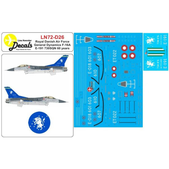 Lima November Decals 72-d26 1/72 Rdaf F-16a E-191 730sqn 60 Years