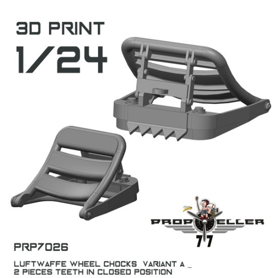 77propeller Prp7026 1/24 Luftwaffe Wheel Chocks Variant A 2 Pieces Teeth In Closed Position