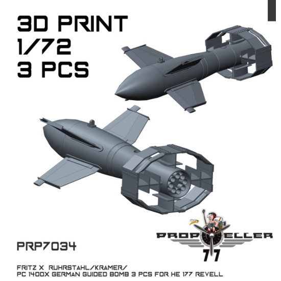 77propeller Prp7034 1/72 Fritz X Ruhrstahl/Kramer/ Pc 1400x German Guided Bomb 3 Pcs For He 177 Revell