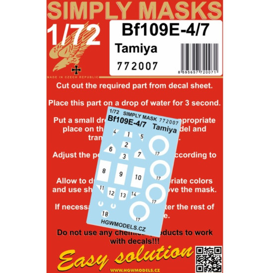 Hgw 772007 1/72 Bf109e-4/7 - Simply Masks Designed For Tamiya Kit