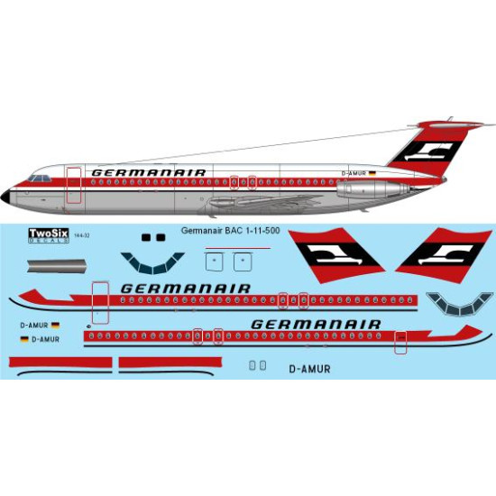 26decals 144-32 1/144 Germanair Bac 1-11-500 Laser Decal