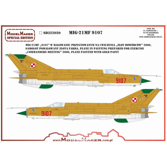 Model Maker Sd322020 1/32 Mig-21mf 9107 Decal For Aircraft