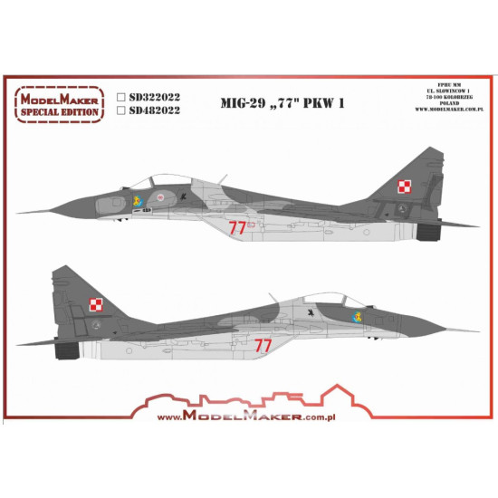 Model Maker Sd322022 1/32 Mig-29 77 Pkw 1 Decal For Aircraft
