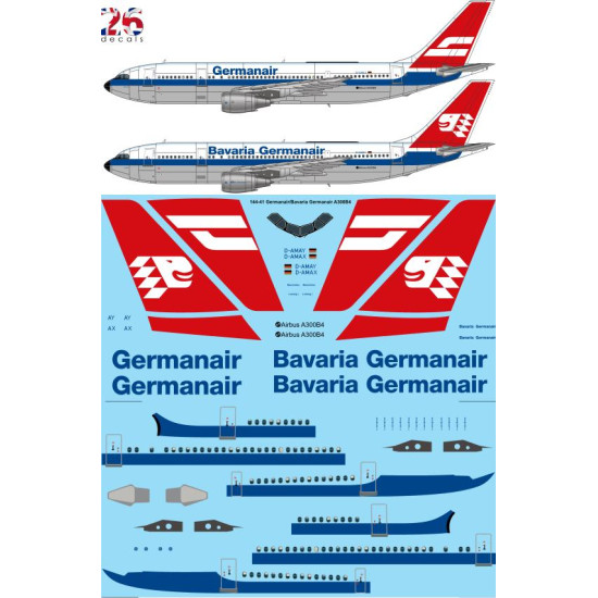 26decals 144-41 1/144 Bavaria Germanair Airbus A300b4 Laser Decal