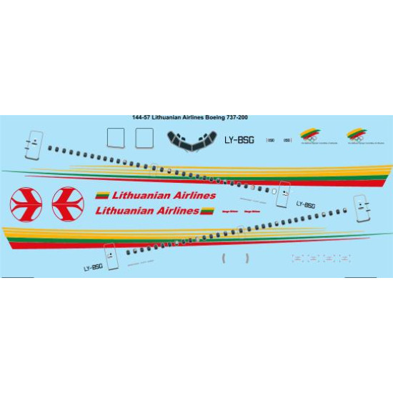 26decals 144-57 1/144 Lithuanian Boeing 737-200 Laser Decal