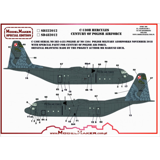 Model Maker Sd482012 1/48 C-130h Hercules - Century Of Polish Air Force Decal For Aircraft