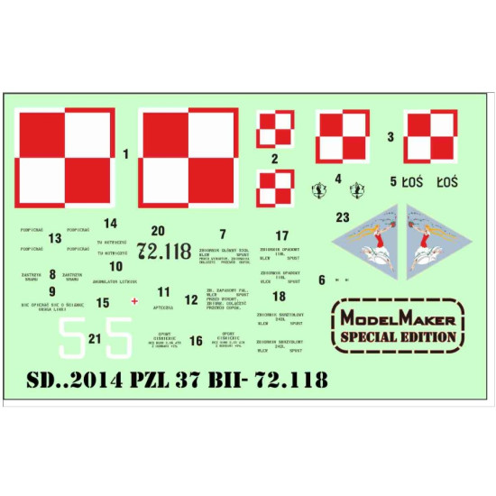 Model Maker Sd482014 1/48 Pzl-37 Bii- 72.118 Decal For Aircraft