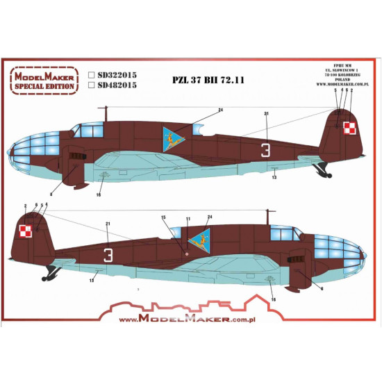 Model Maker Sd482015 1/48 Pzl-37 Bii- 72 11 Decal For Aircraft
