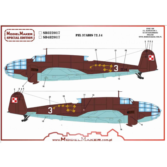 Model Maker Sd482017 1/48 Pzl-37abis 72 14 Decal For Aircraft