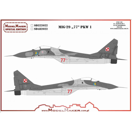 Model Maker Sd482022 1/48 Mig-29 77 Pkw 1 Decal For Aircraft