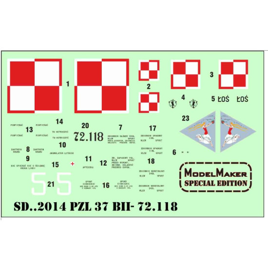 Model Maker Sd722014 1/72 Pzl-37 Bii- 72 118 Decal For Aircraft