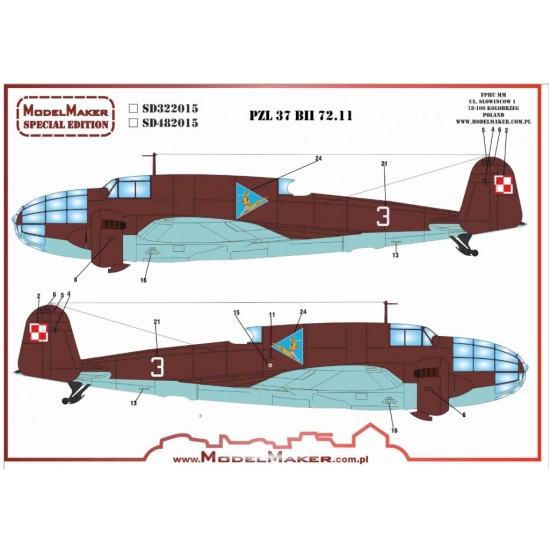 Model Maker Sd722015 1/72 Pzl-37 Bii- 72 11 Decal For Aircraft