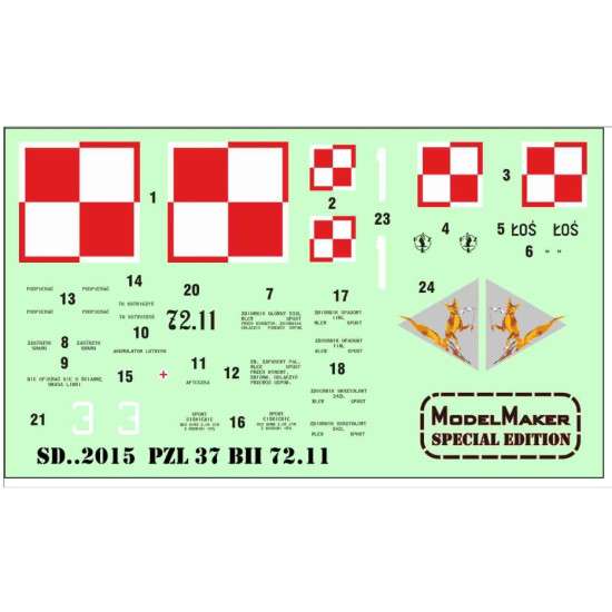 Model Maker Sd722015 1/72 Pzl-37 Bii- 72 11 Decal For Aircraft