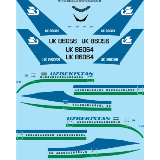 26decals 144-135 1/144 Uzbekistan Ilyushin Il-86 Laser Decal For Aircraft